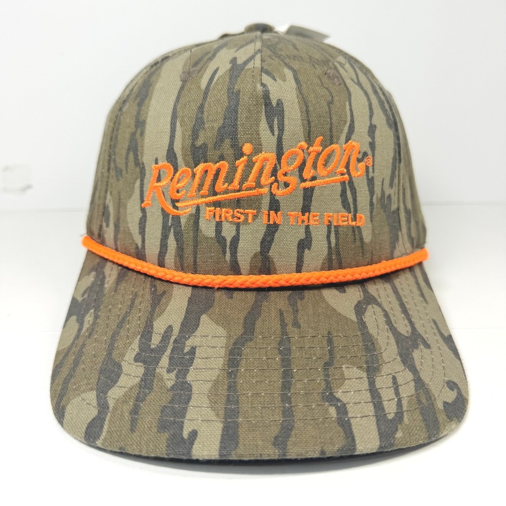 Remington Mossy Oak Bottomland Camo Snapback Hat Mens OSFM Green Orange Rope Cap